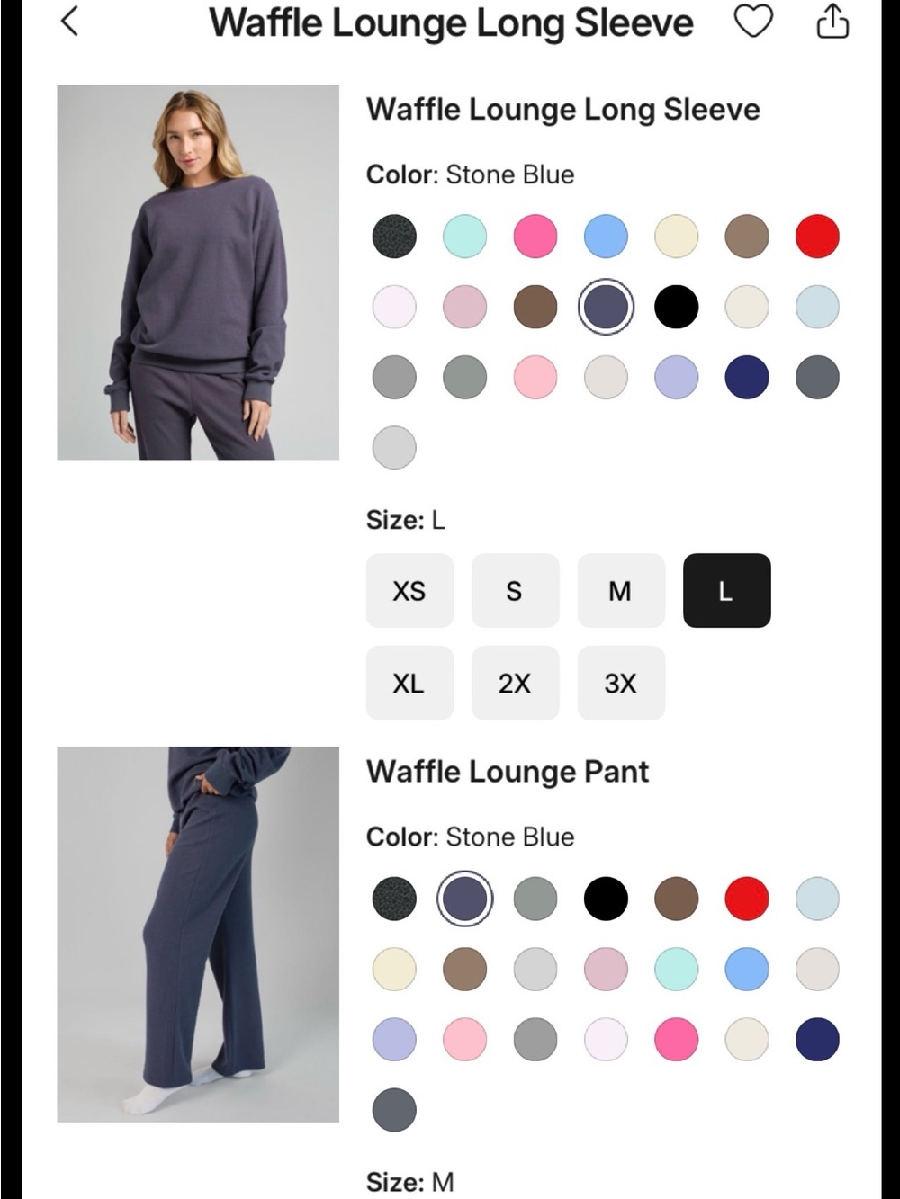 Waffle Lounge Wide Leg Pant M top L — Stone Blue comfrt new